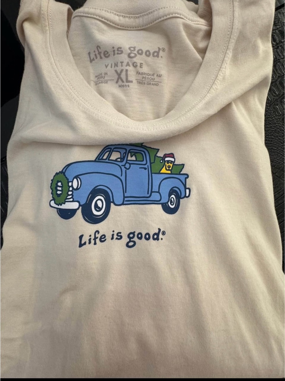 Life Is Good Cream Tank Top with Blue Truck Graphic